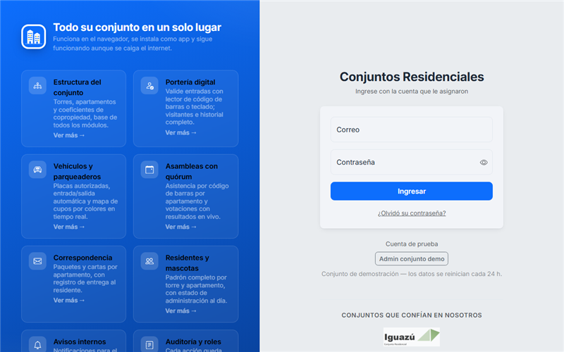 Captura de la plataforma Conjuntos Residenciales